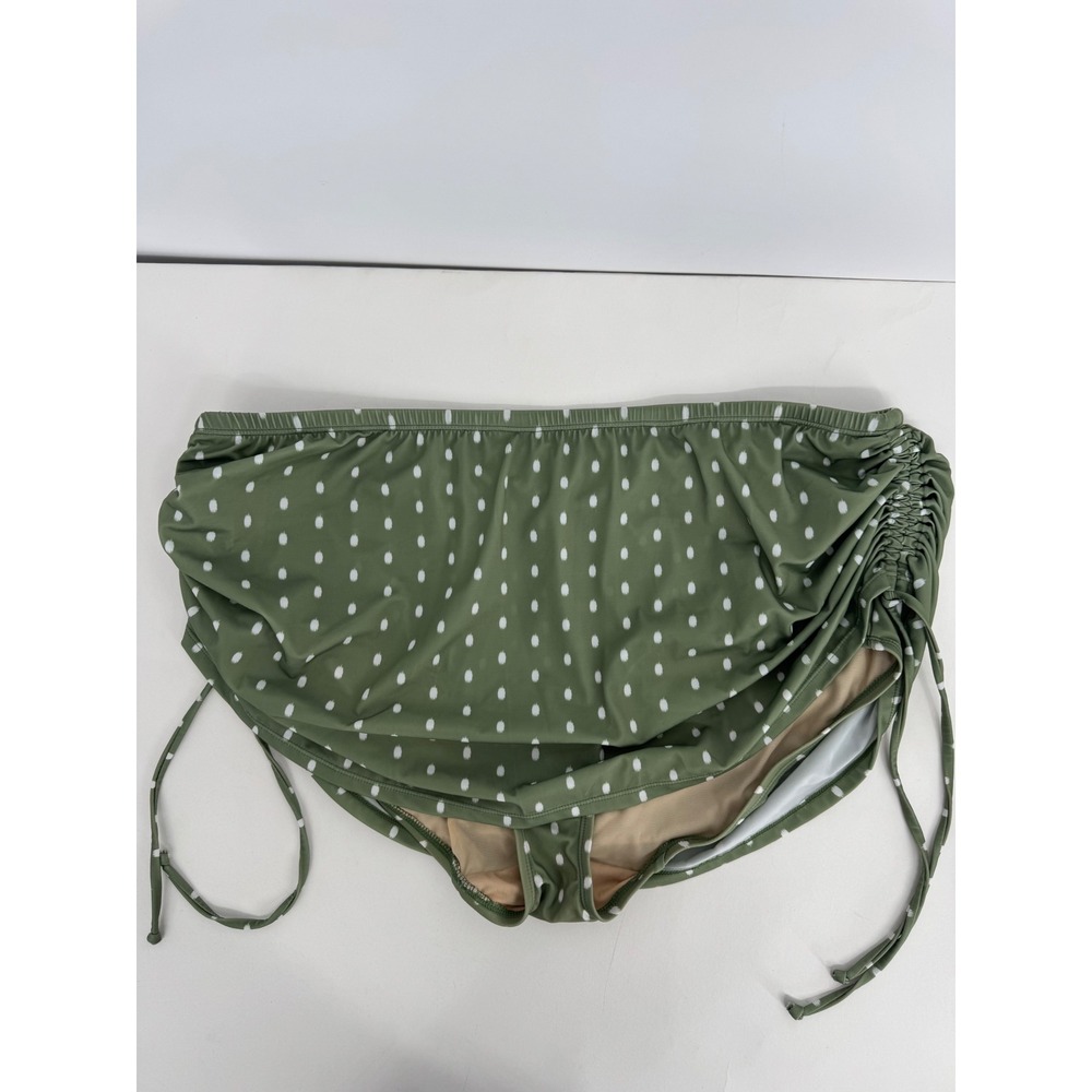 Swim by Cacique Green Polka Dot Ruched Side Swim Skirt Plus Sz 18 NWT Org $52‎